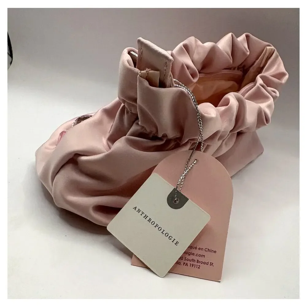 Anthropologie Pink Embellished Cosmetic Bag Rhinestone Satin NWT